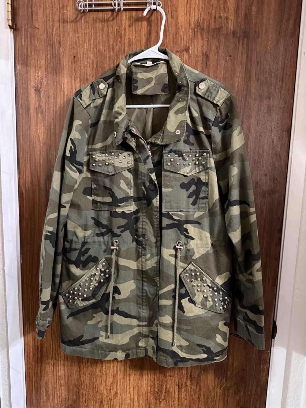 Studded Camouflage Utility Jacket - Olive Camo